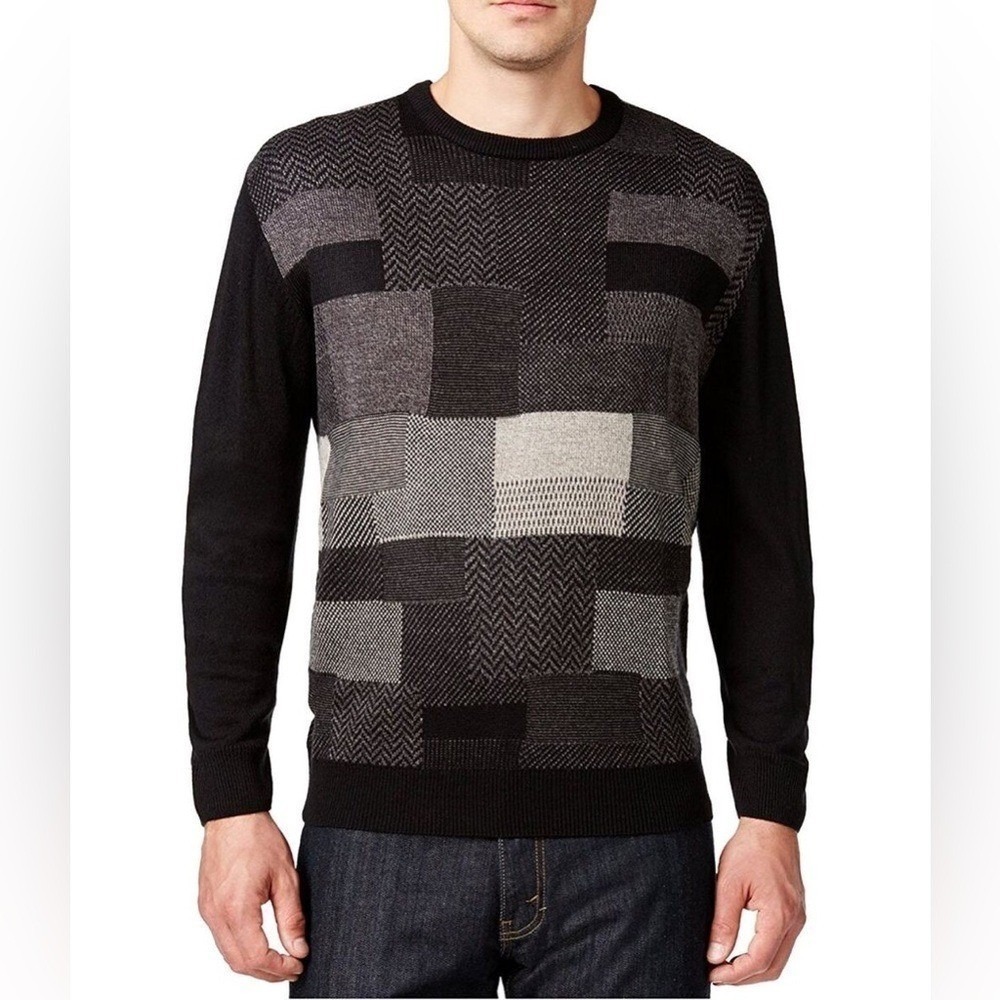 Weatherproof Men Size XL Colorblock Patchwork Neutral‎ Pullover Black Sweatshirt